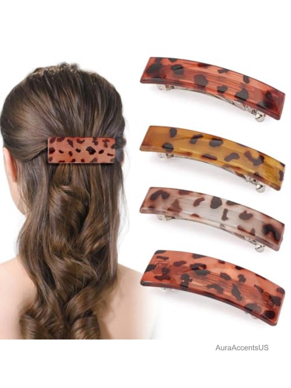 Large Hair Barrettes for Thick Hair, 4 Pack Retro Flat Clips, Spring Closure,